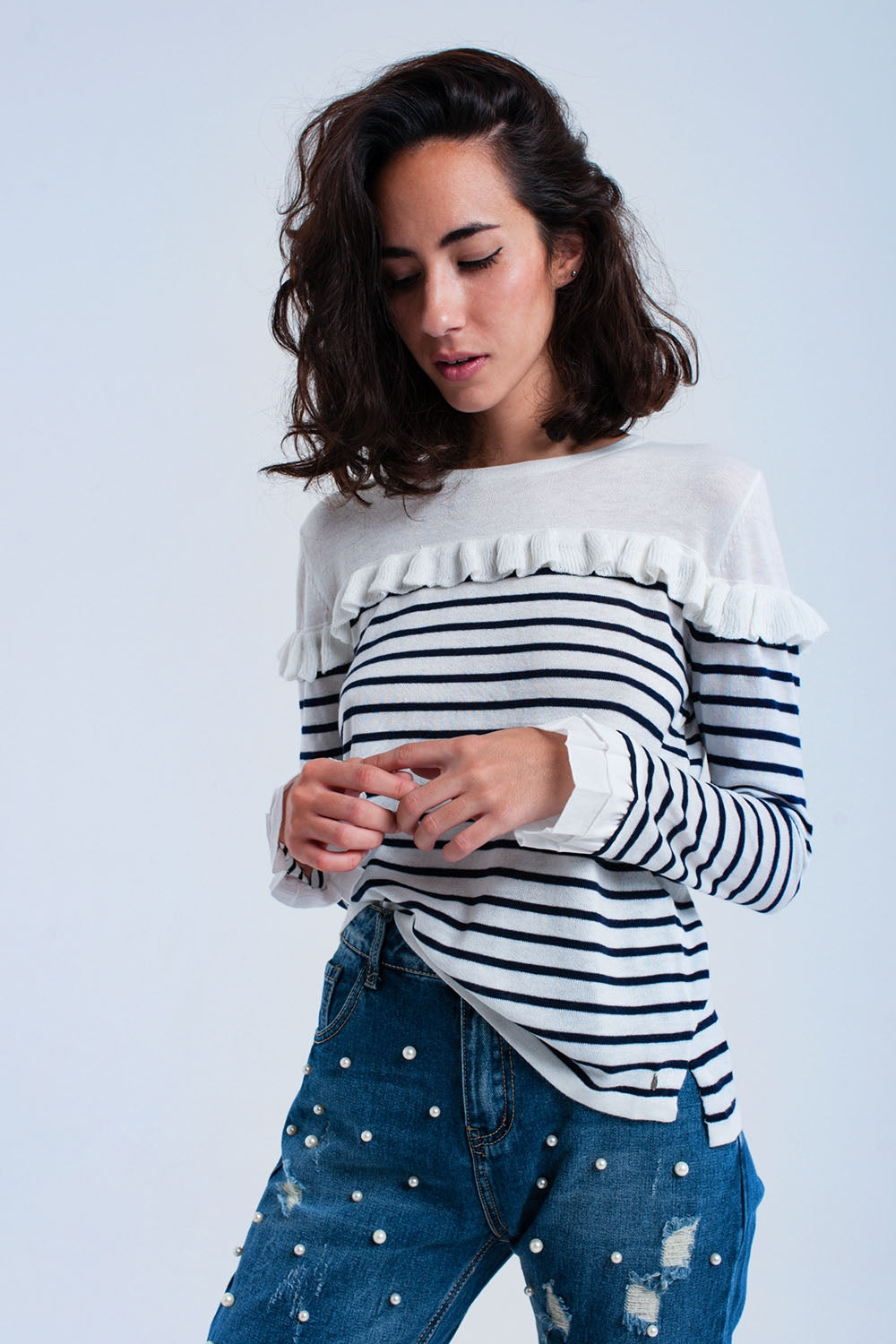 Jersey rayado navy con volantes