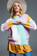 Jersey relajado de rayas diagonales multicolor con cuello barco en colores pastel