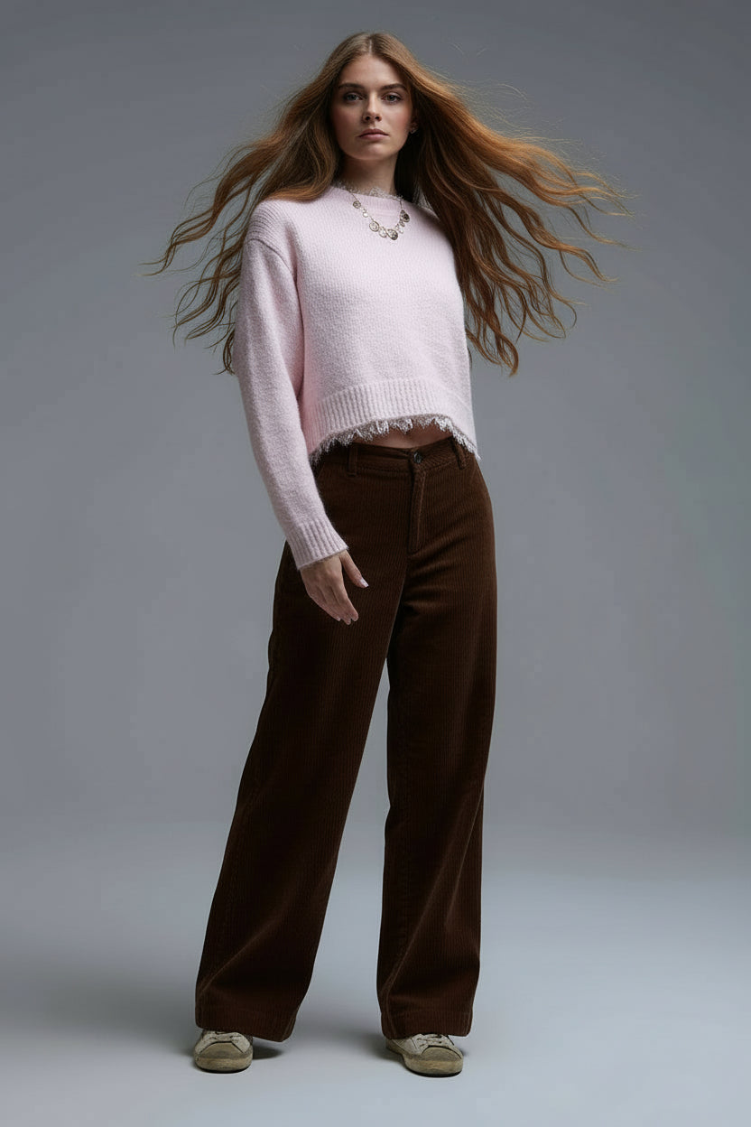 Jersey relajado rosa con detalle de encaje en rosa