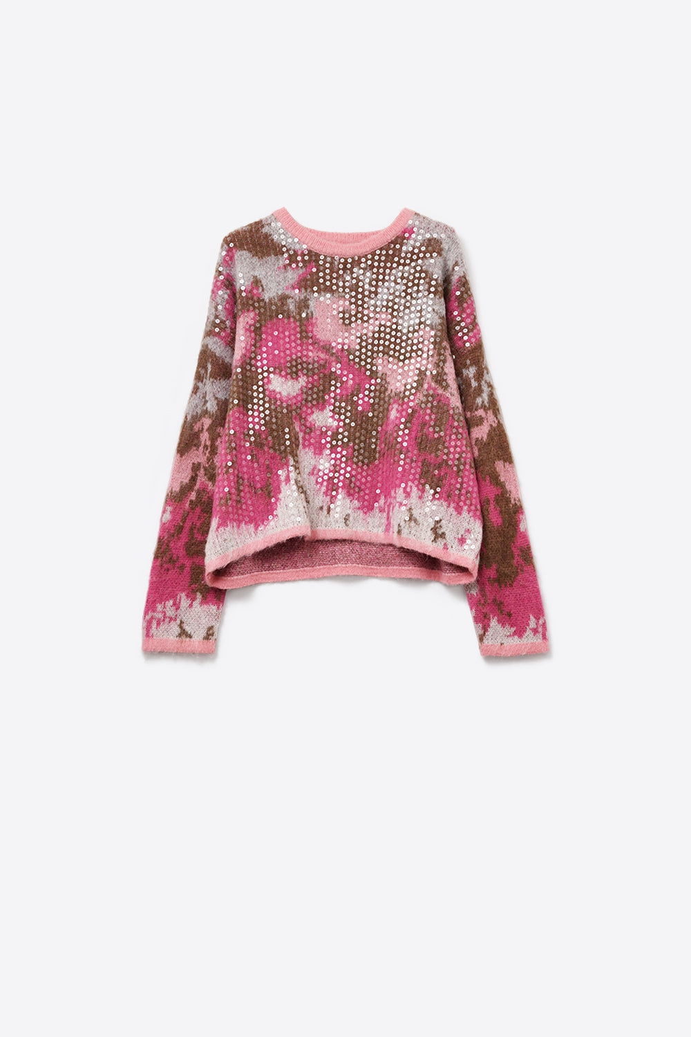 Jersey rosa con estampado animal y lentejuelas