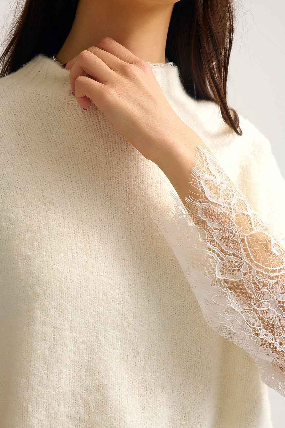 Jersey sin mangas de punto suave con forro de encaje