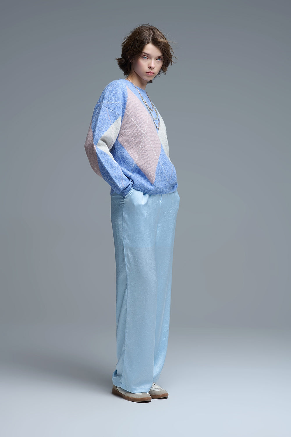 Jersey suelto en azul cielo con rombos