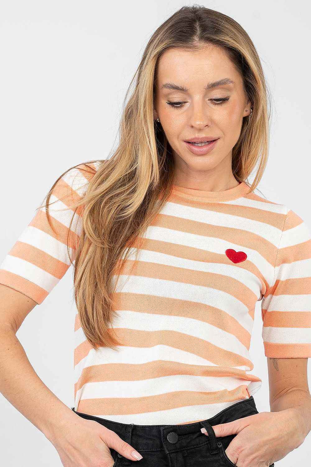jersey manga corta rayas naranja y blanco