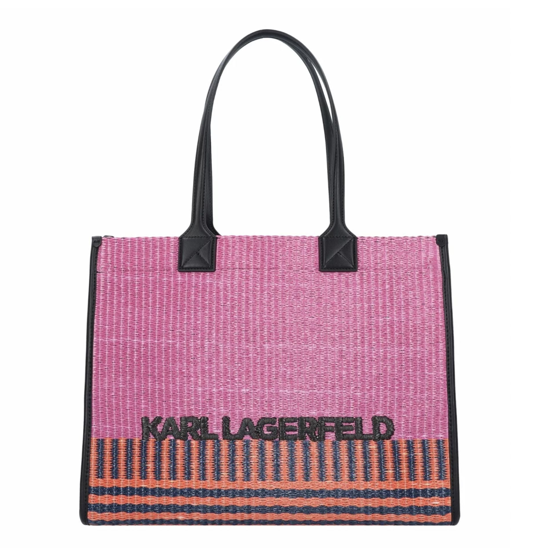 Bolso shopping Karl Lagerfeld rosa con logo bordado vista frontal