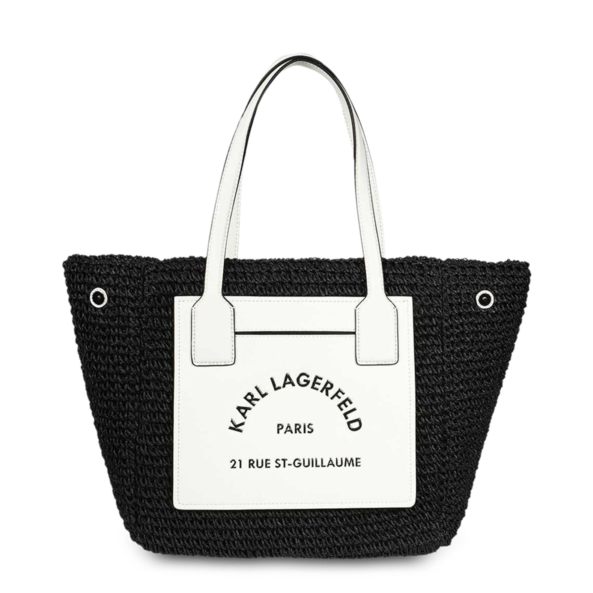 Bolso shopping Karl Lagerfeld negro y blanco con logo frontal