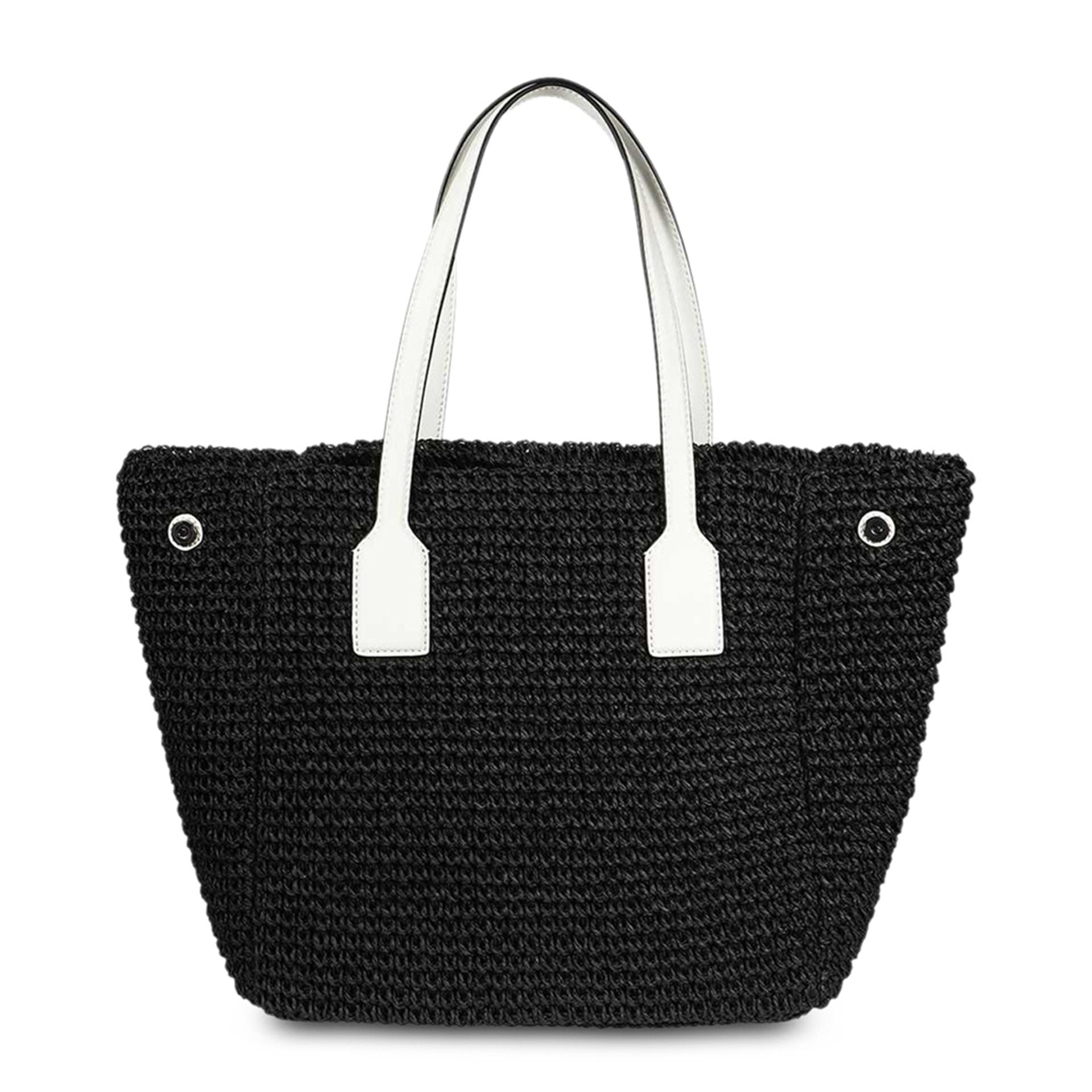 Vista trasera bolso shopping Karl Lagerfeld negro y blanco.