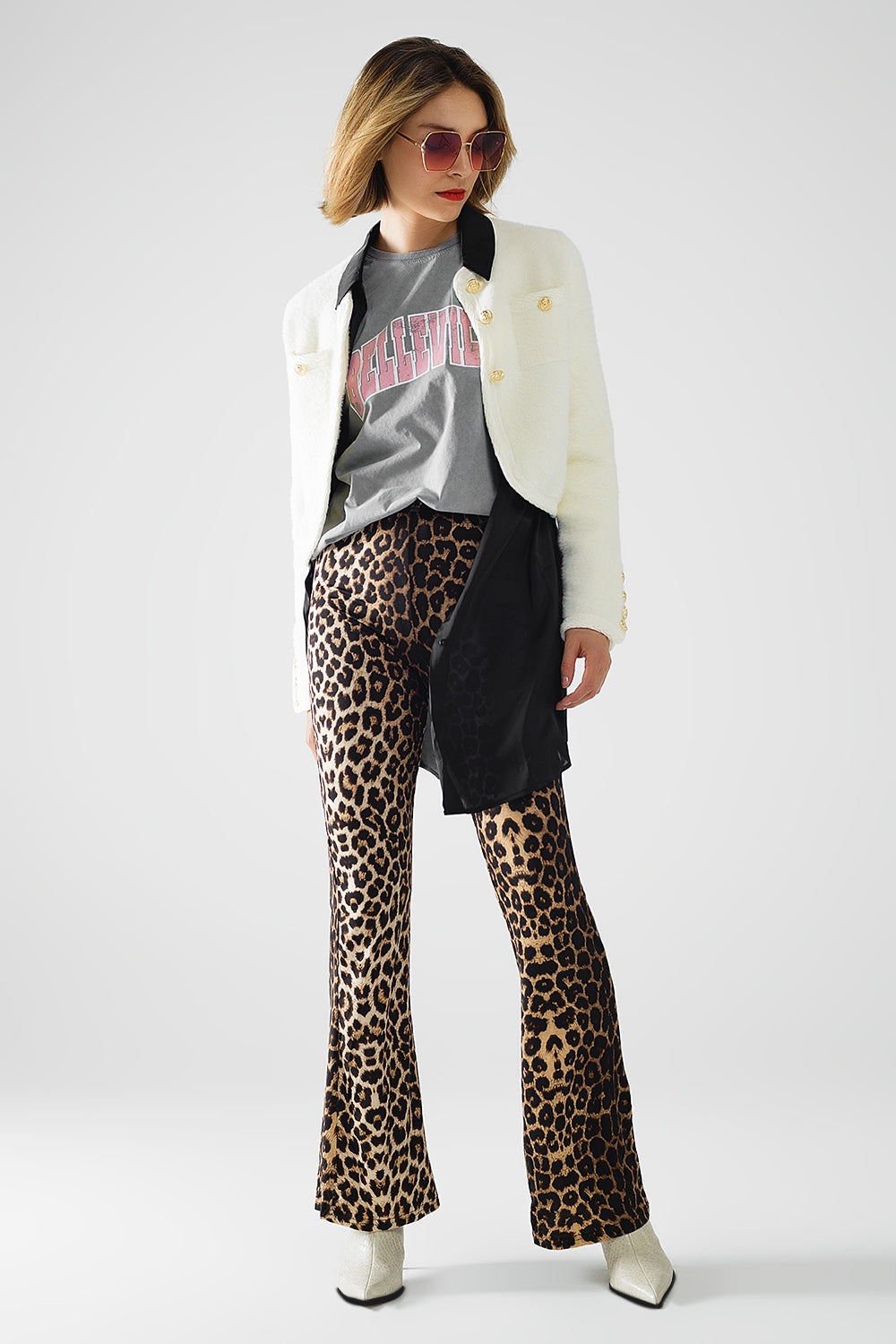Leggings acampanados de Spandex con estampado de leopardo