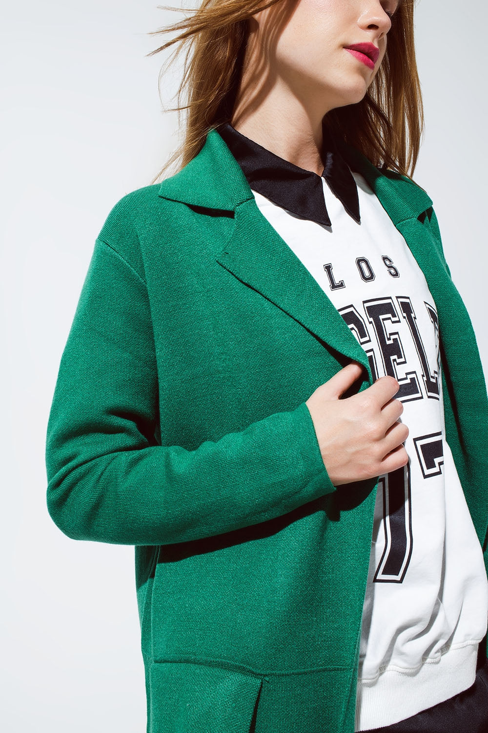 Maxi cárdigan de cuello grande en verde