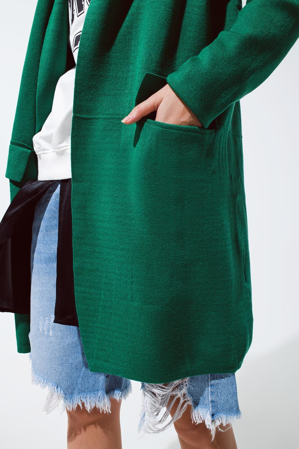 Maxi cárdigan de cuello grande en verde