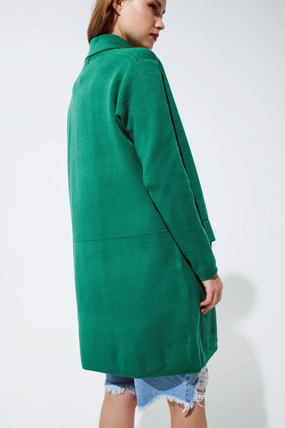 Maxi cárdigan de cuello grande en verde