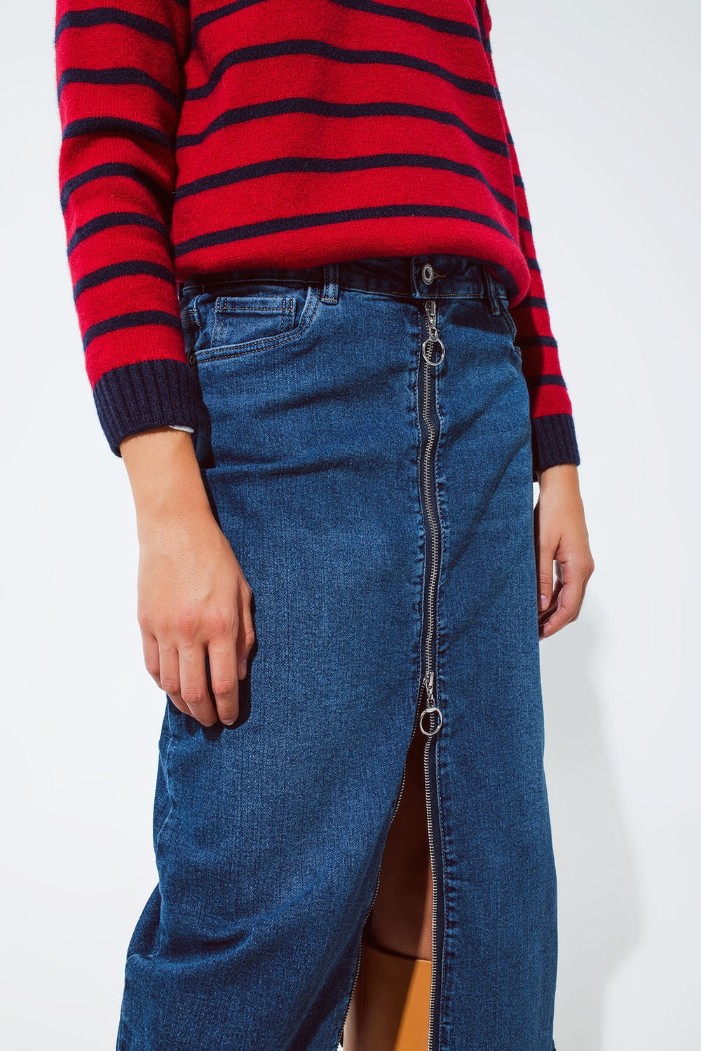 Maxi falda denim con cremallera delantera