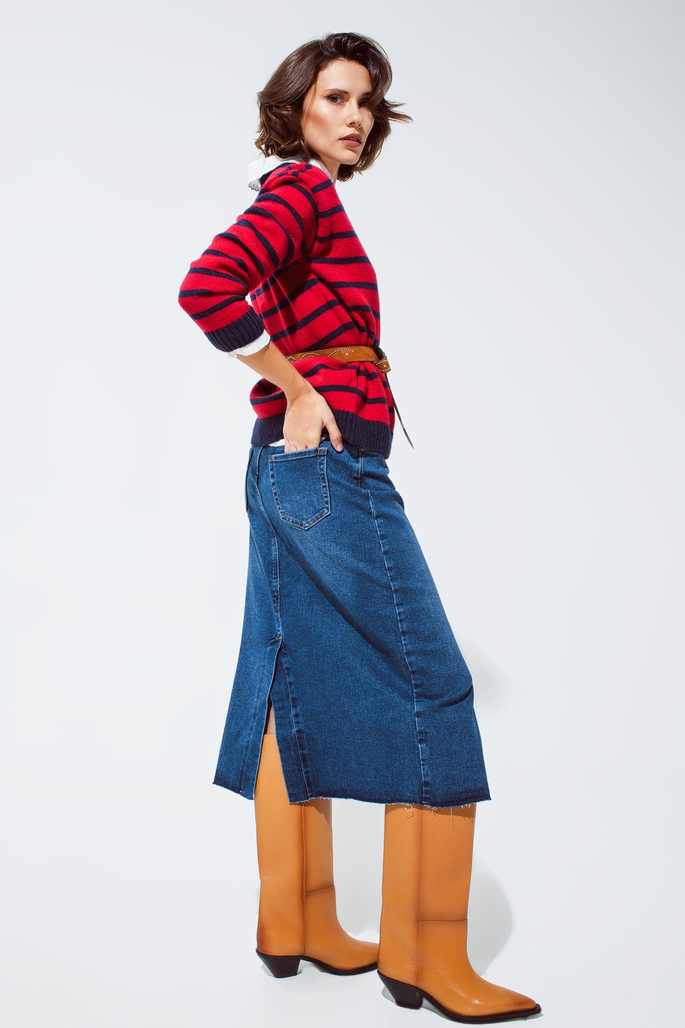 Maxi falda denim con cremallera delantera