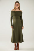 Maxi Vestido Bardot ancho de punto en color caqui
