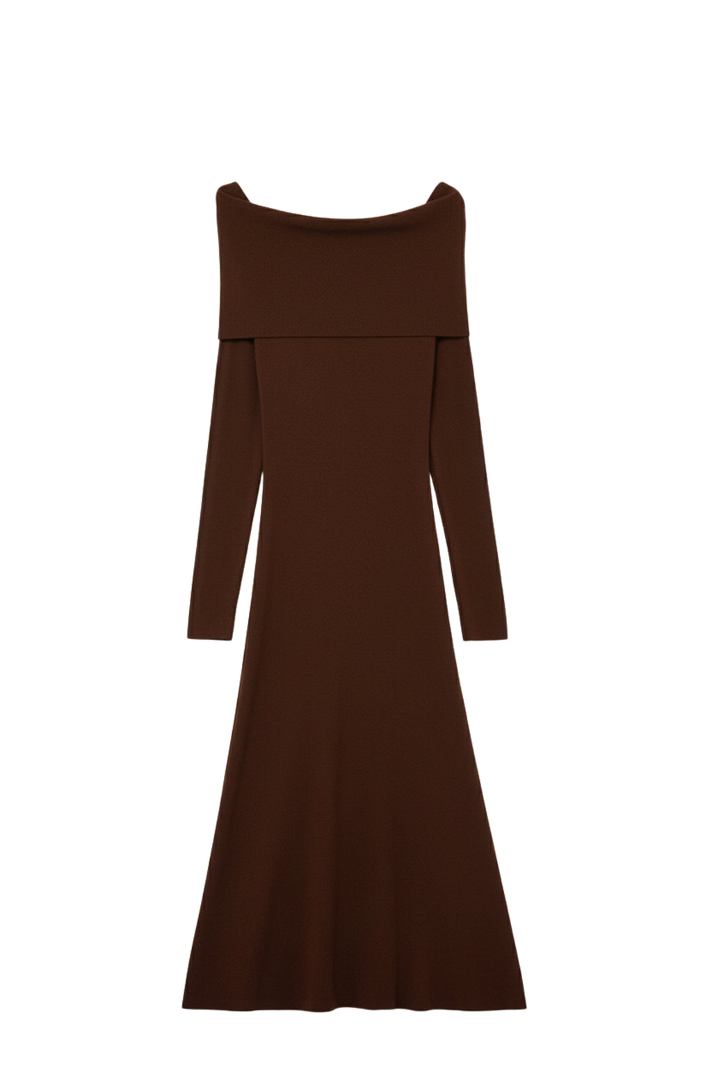 Maxi Vestido Bardot Ancho de Punto Marrón