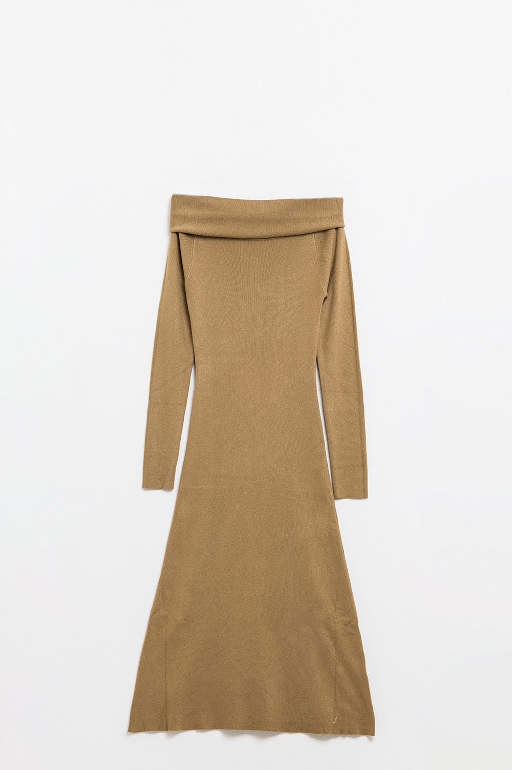 Maxi Vestido Bardot de punto ancho en camel