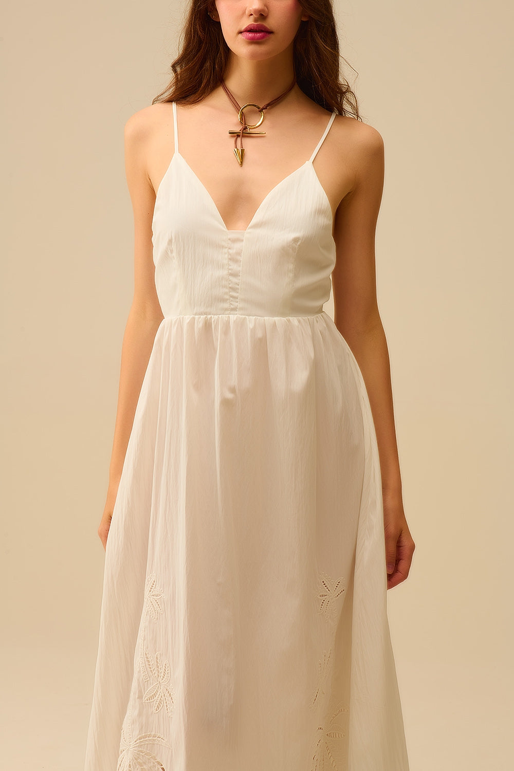 Maxi vestido blanco con palmeras bordadas