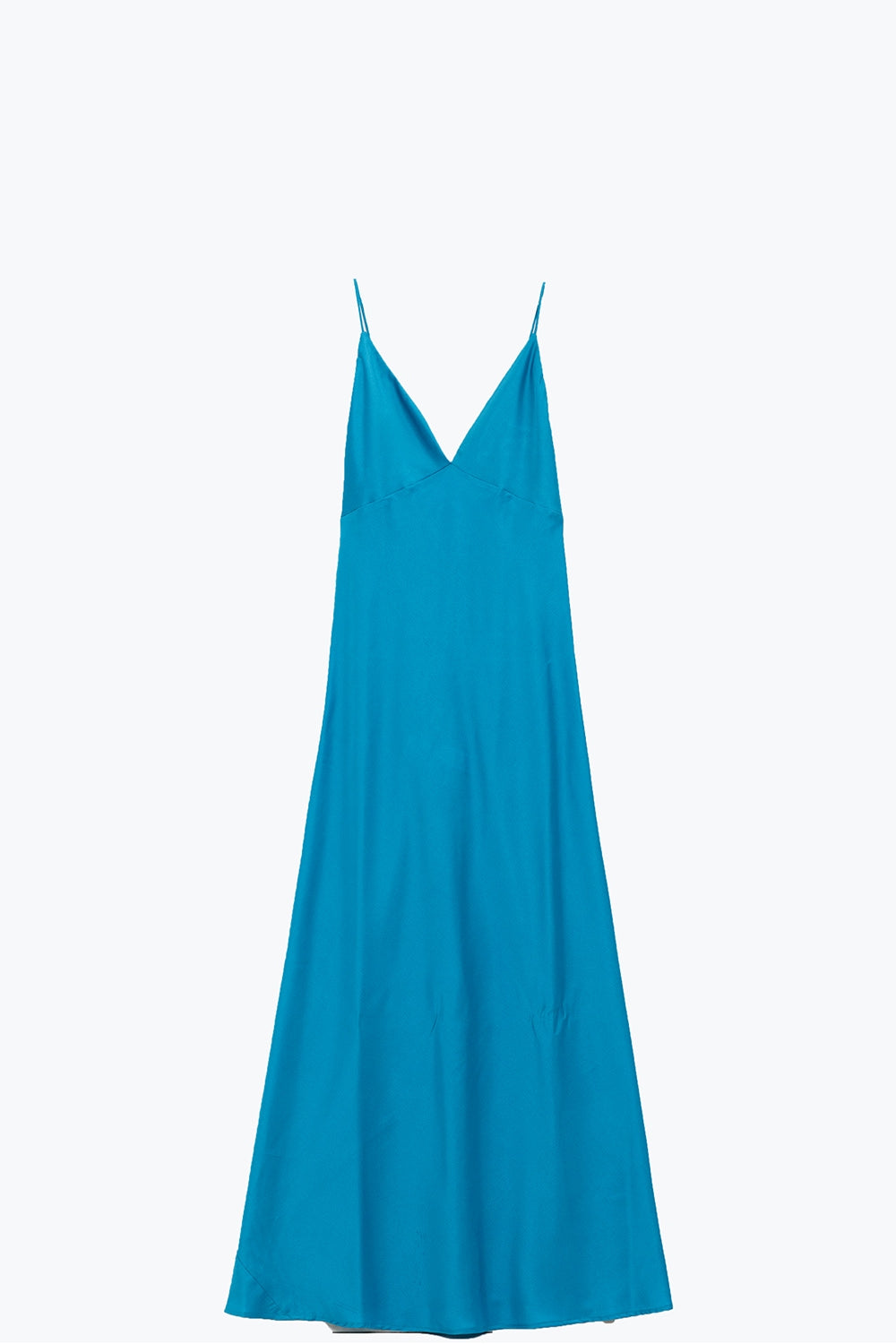 Imagen de producto del vestido azul largo satinado sin modelo