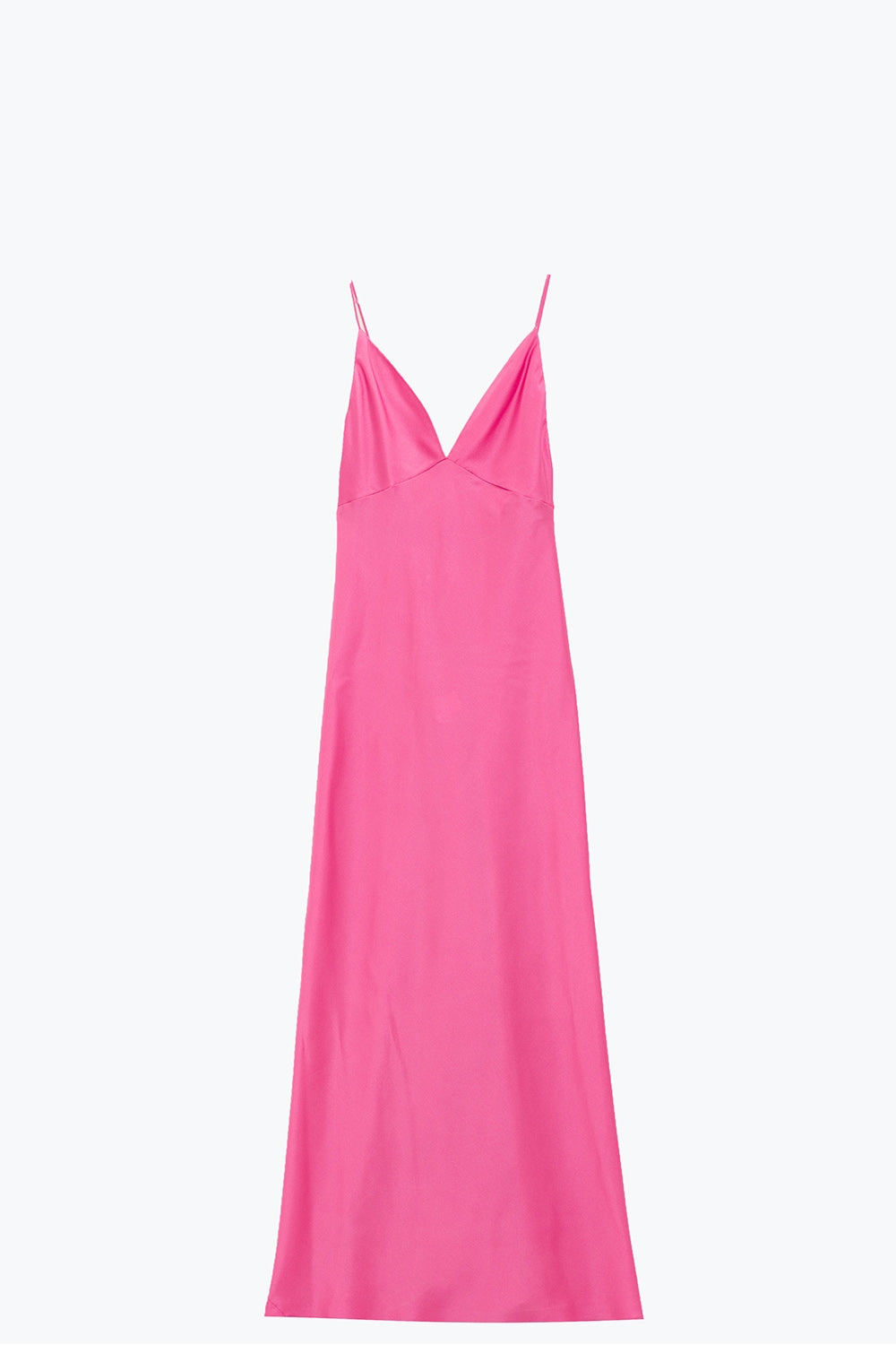 Imagen de producto del vestido rosa largo satinado sin modelo