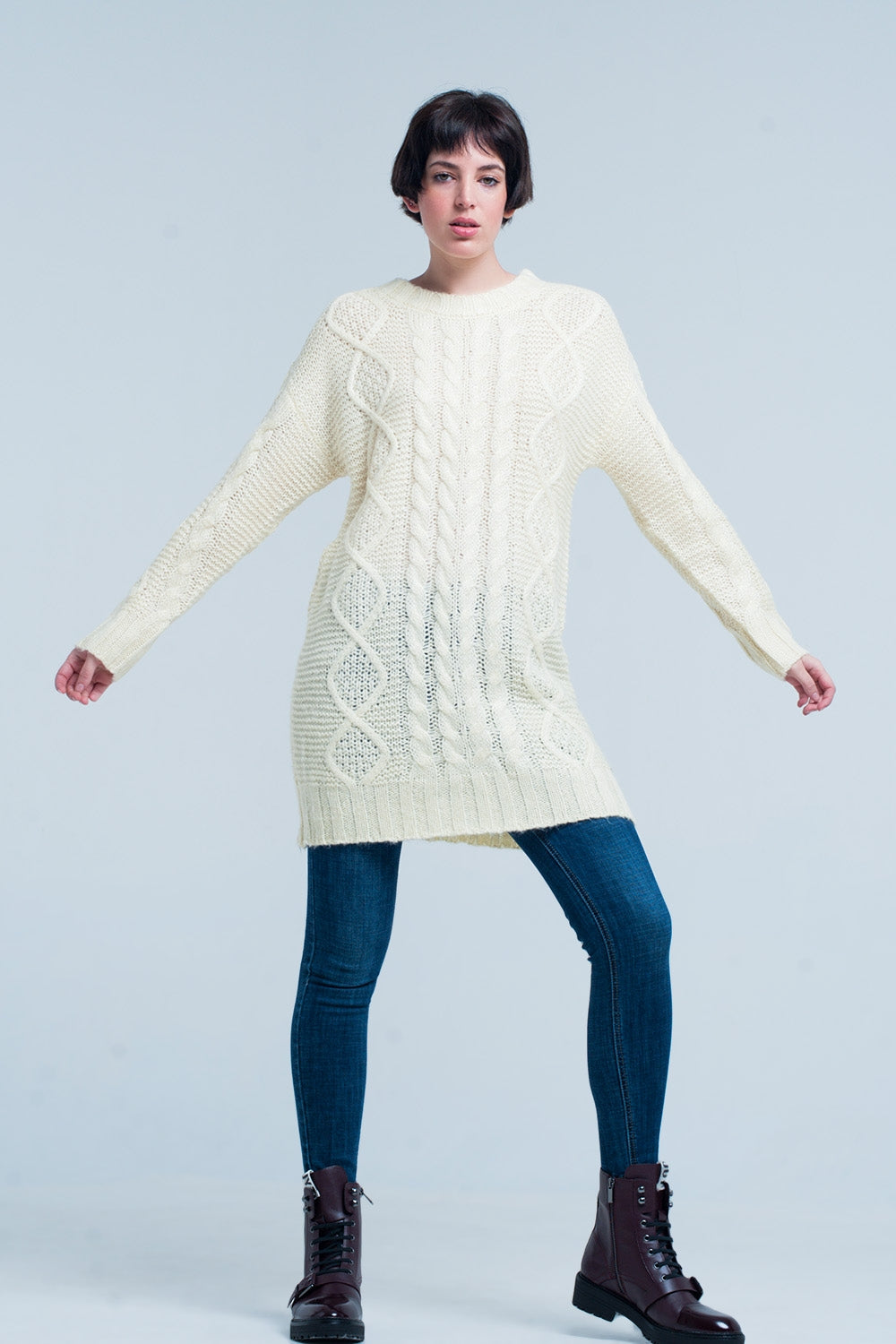 Mini vestido de punto grueso de ochos en amarillo