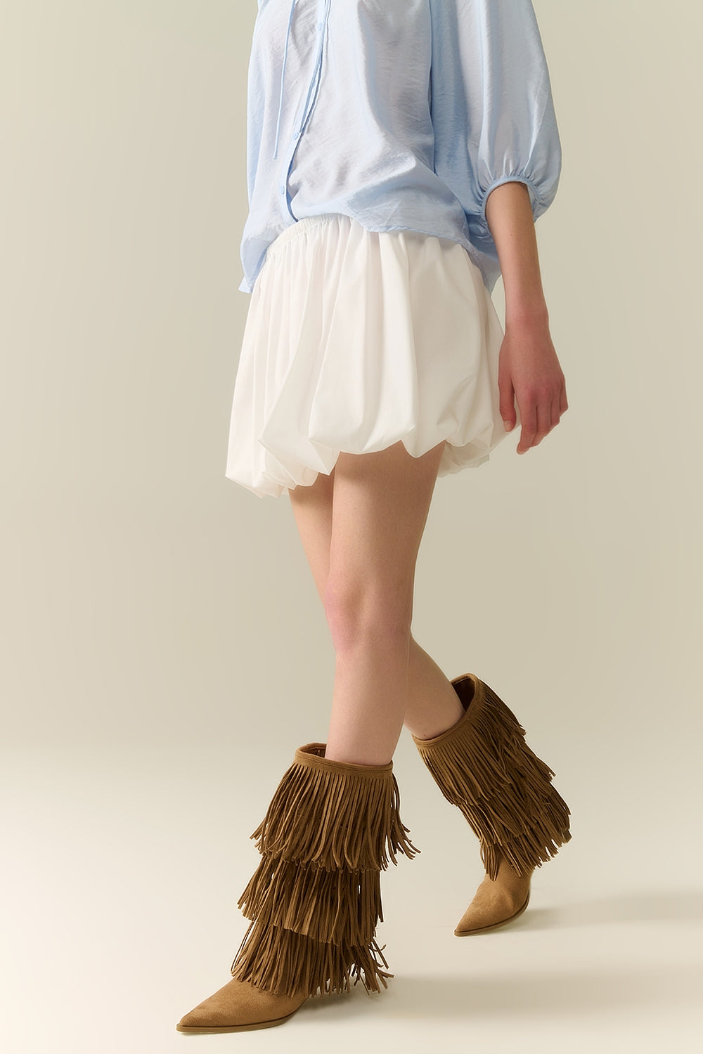 minifalda globo de popelina blanca