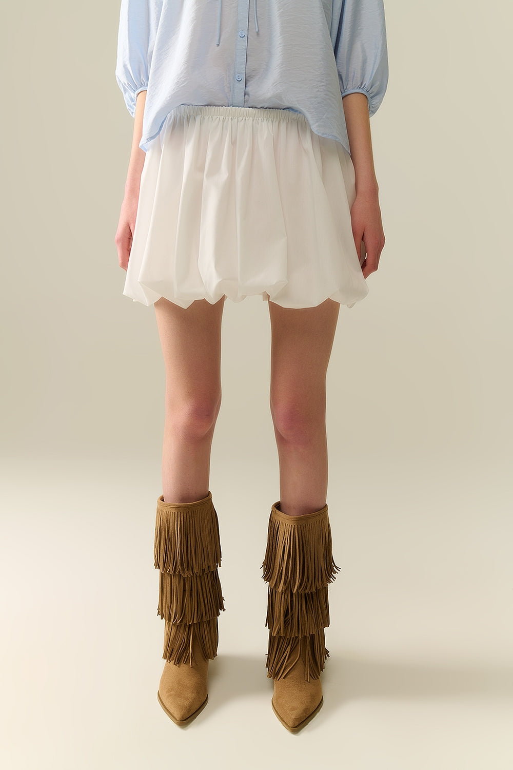 Q2 minifalda globo de popelina blanca