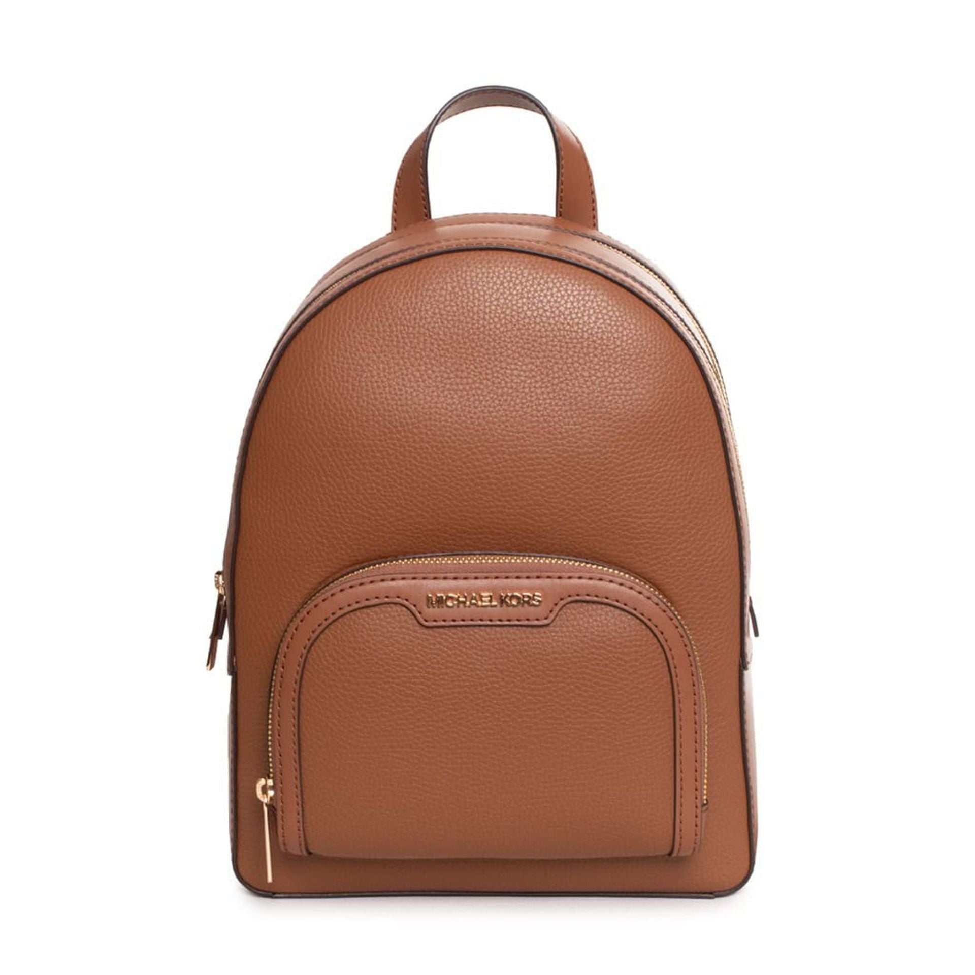 Mochila Michael Kors marrón canela con textura granulada vista frontal