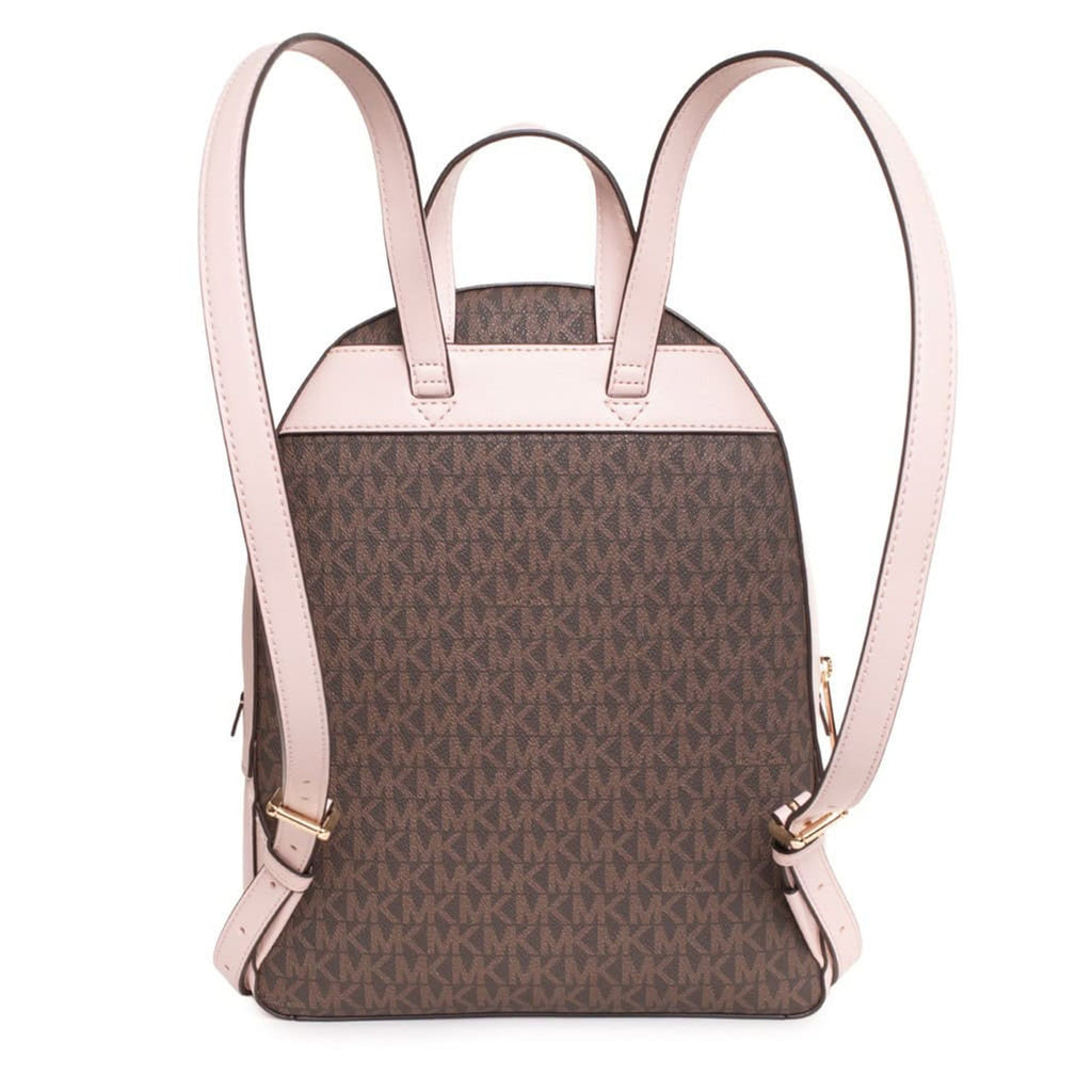 Mochila Michael Kors marrón con correas ajustables en rosa claro vista trasera
