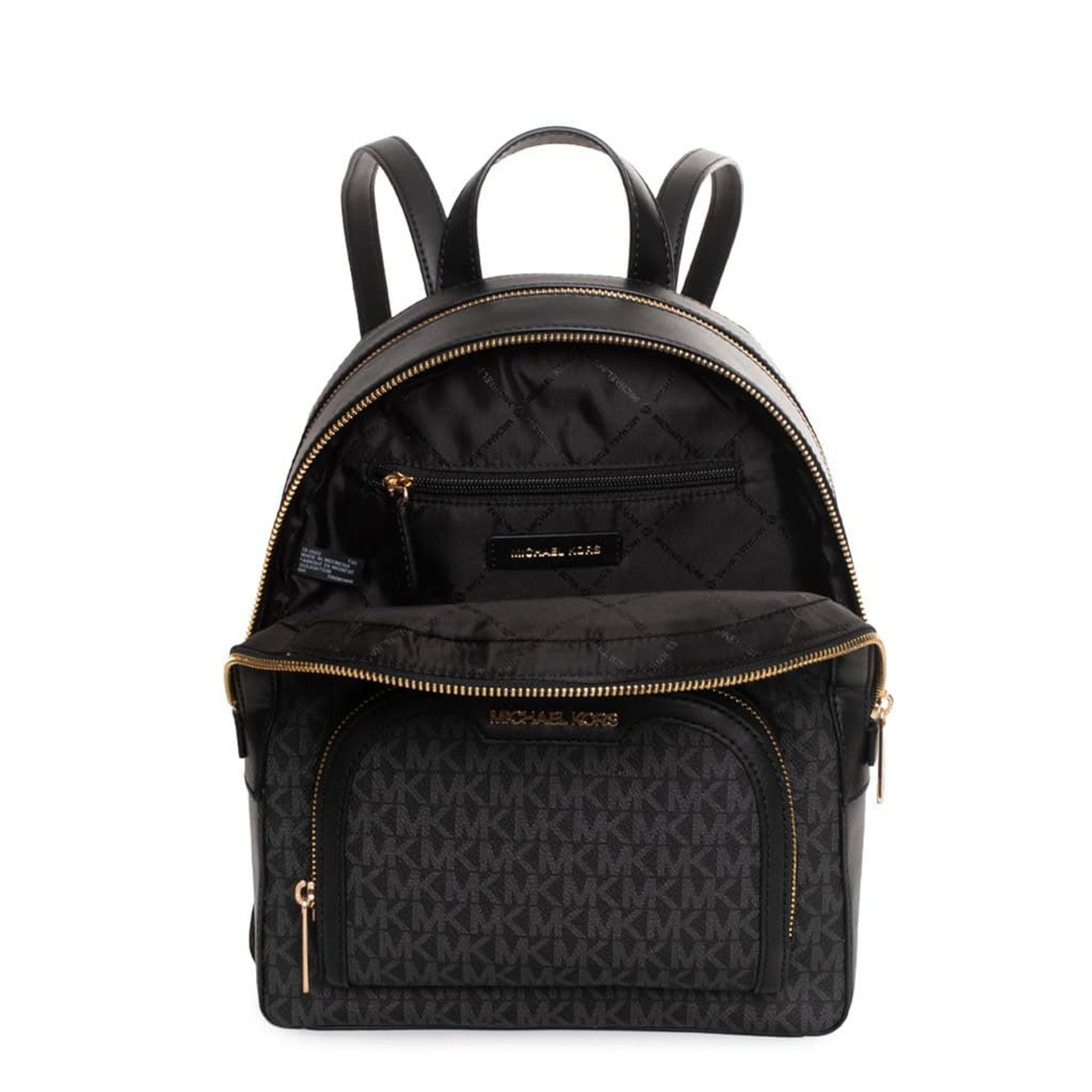 Interior de la mochila Michael Kors negra con compartimento y bolsillo con cremallera
