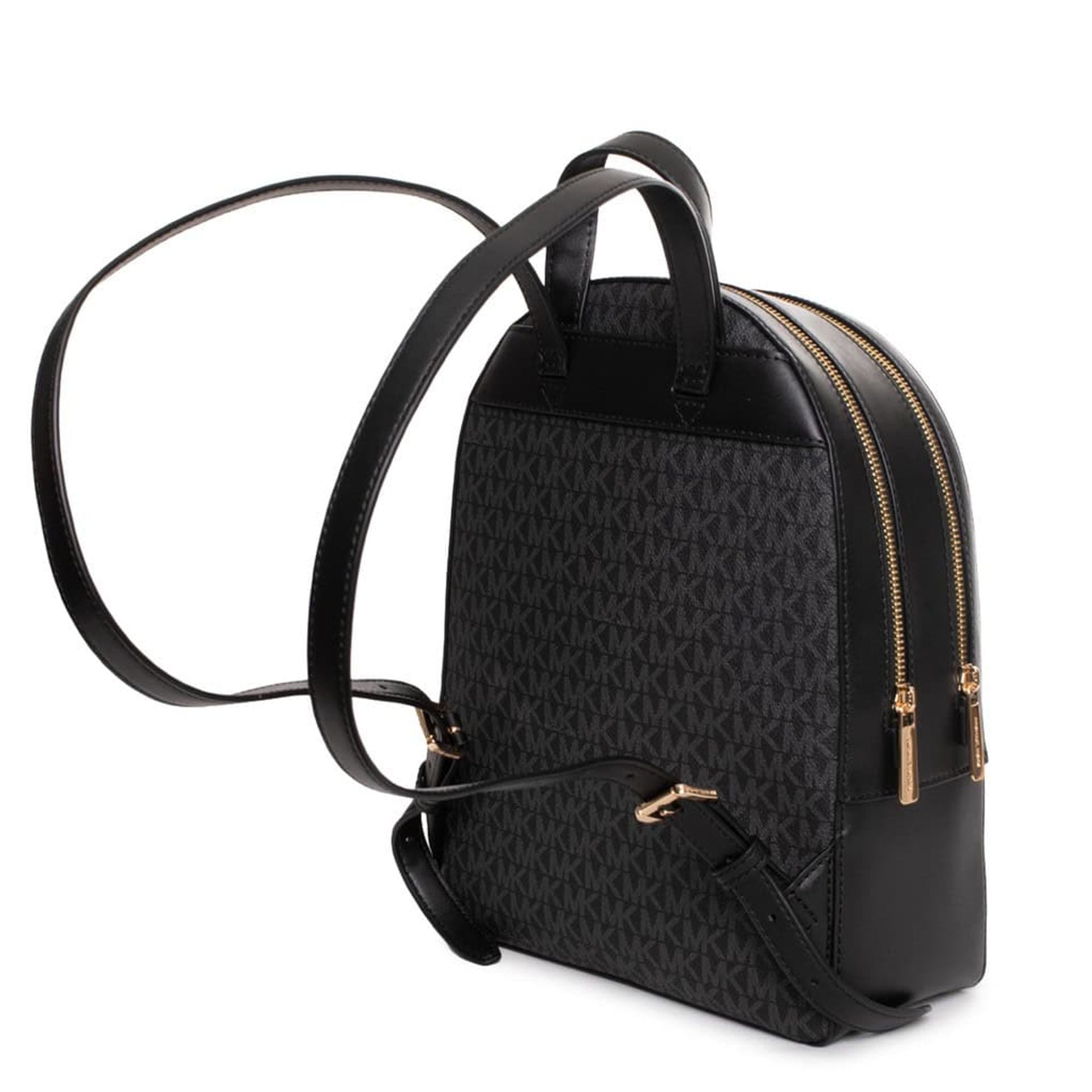 Mochila Michael Kors negra con correas ajustables vista trasera