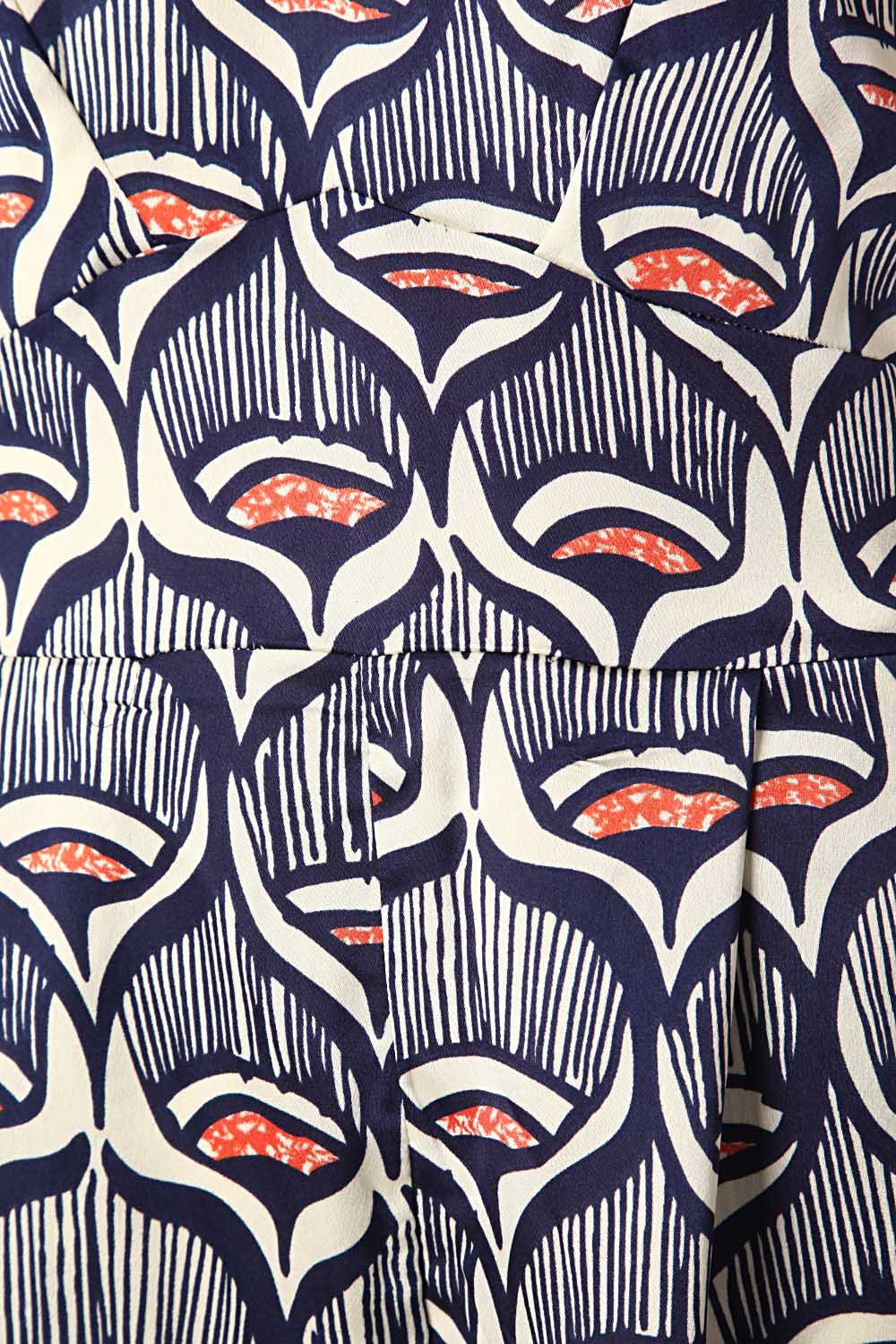 Mono corto en raso estampado azul marino