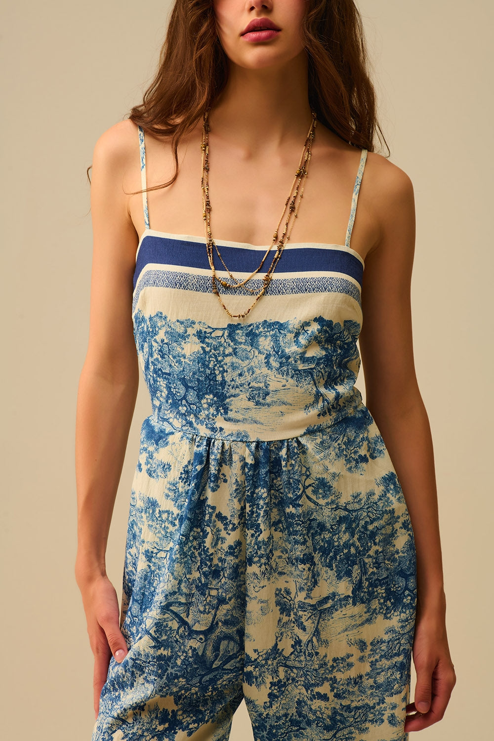 Mono estampado Toile de Jouy con tirantes finos