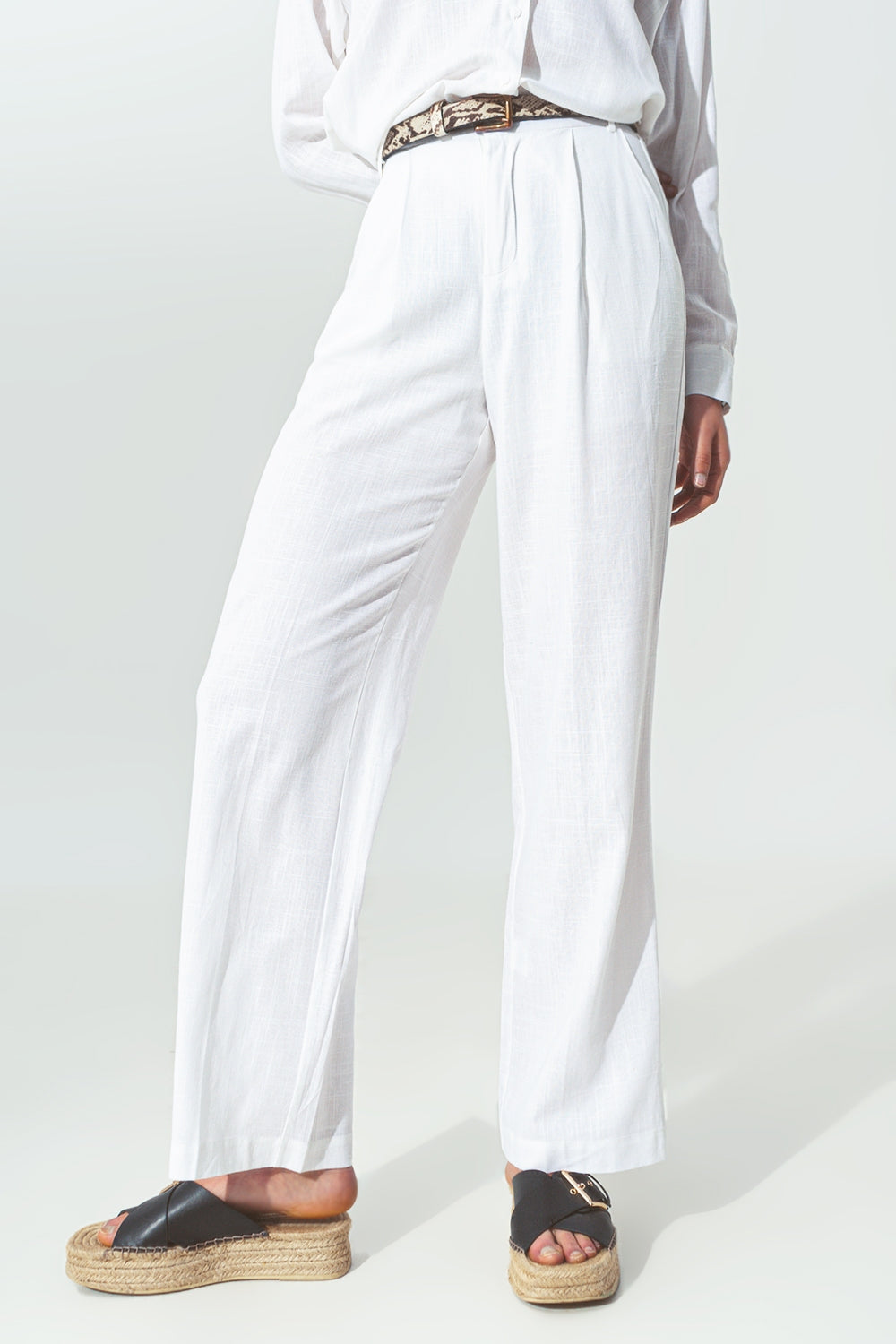 pantalón ancho de pinzas tejido algodon ligero en Blanco