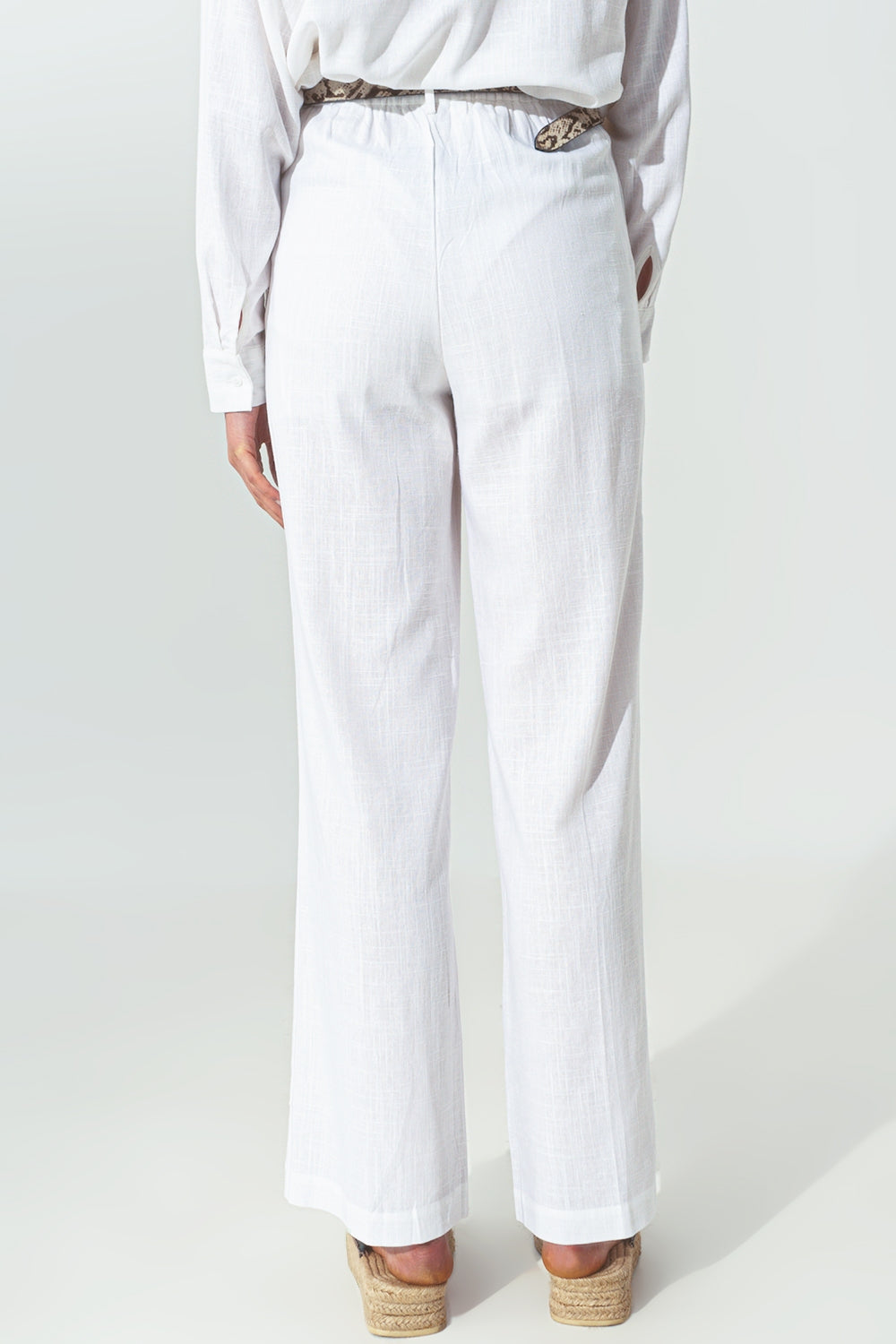 Pantalón ancho de pinzas tejido algodon ligero en Blanco