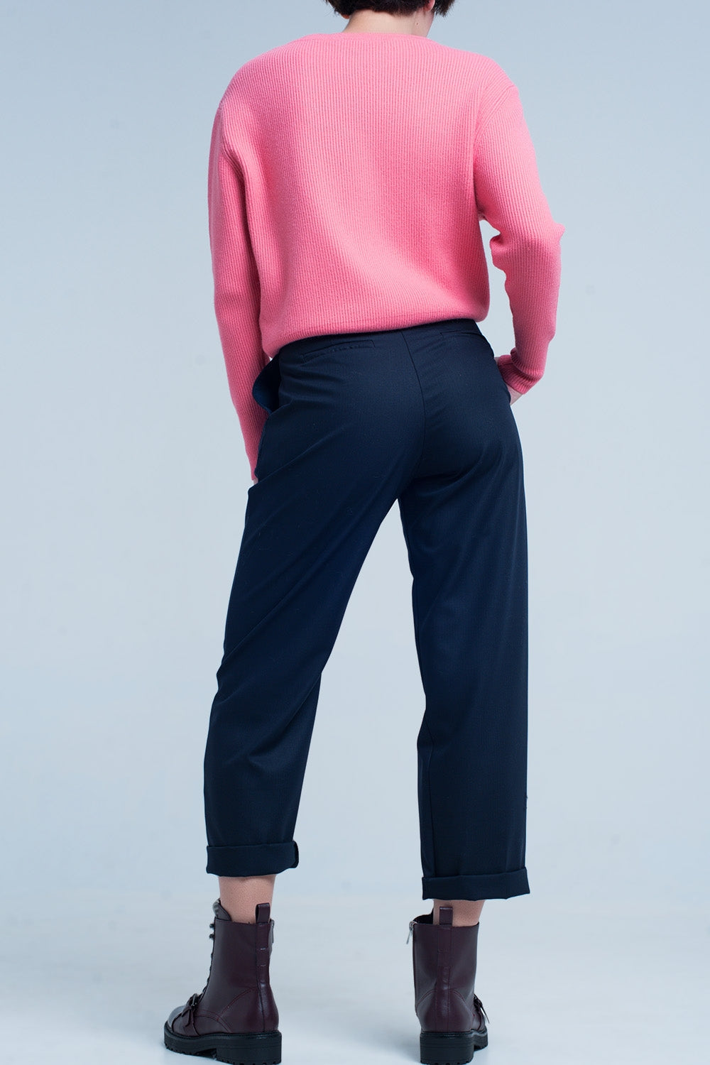 Pantalon ancho recto azul marino con lazo