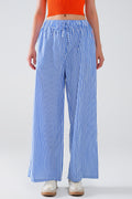 Q2 Pantalón de rayas azules con cintura elástica y bolsillos