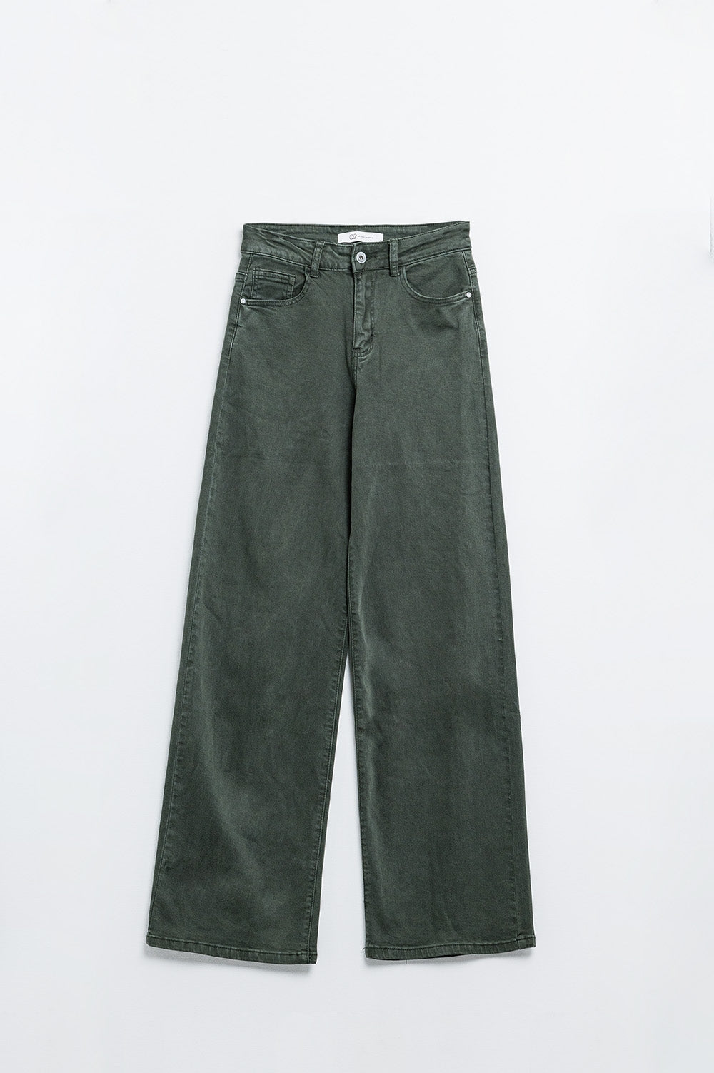 Pantalón verde militar de talle alto y pierna ancha