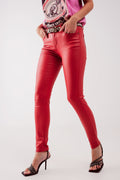 Pantalones ajustados de talle alto en rojo