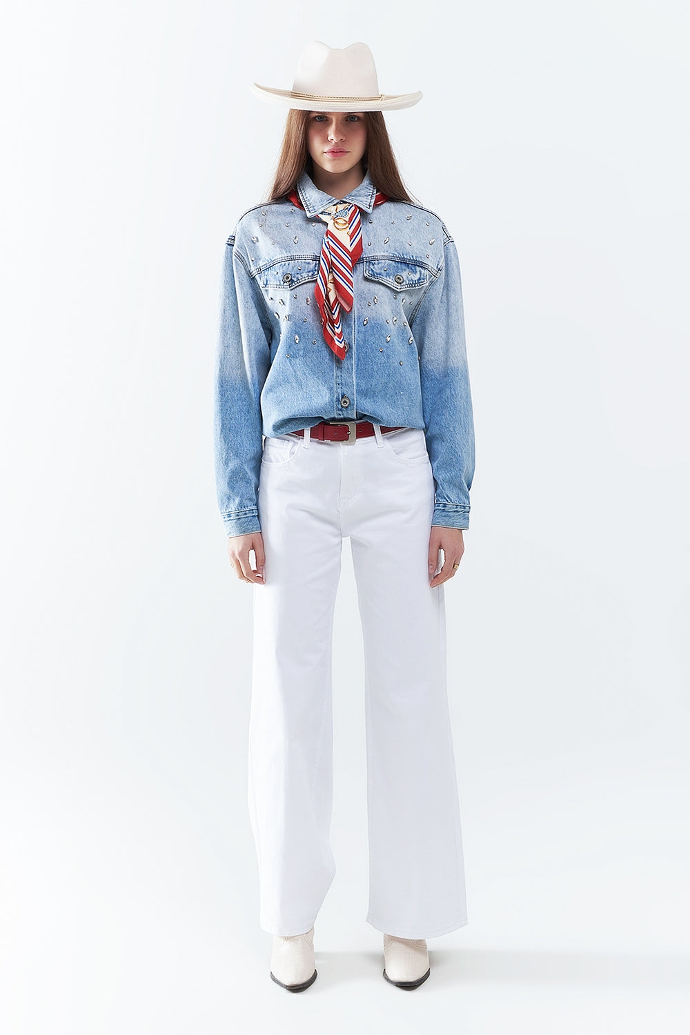 Pantalones Blancos Rectos de Pierna Ancha