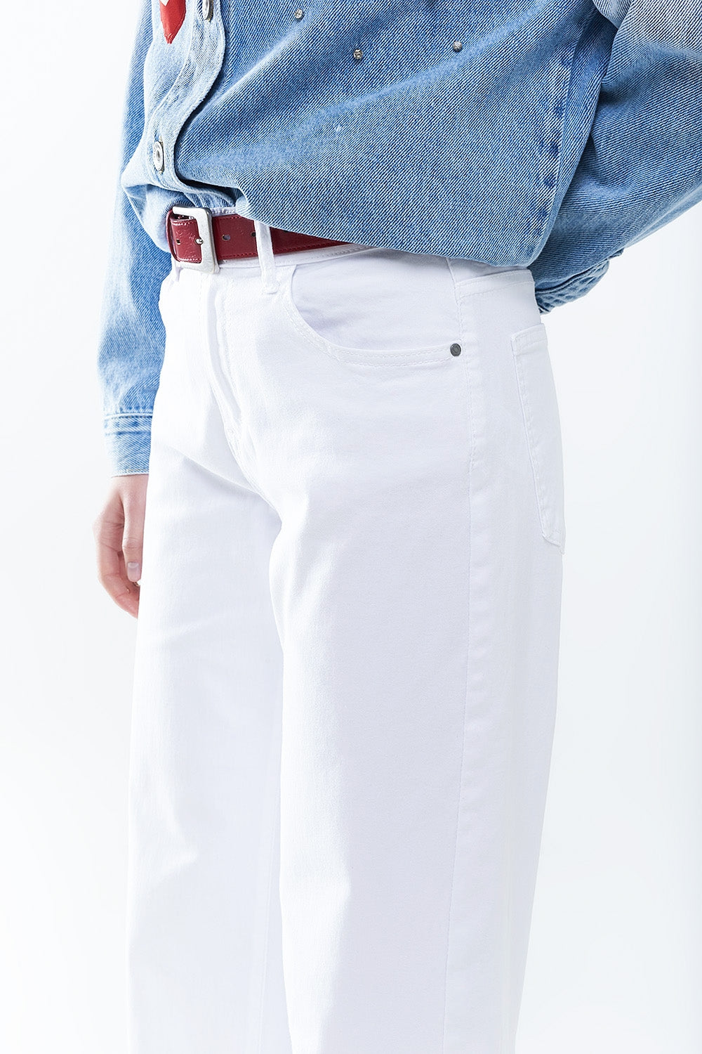 Pantalones Blancos Rectos de Pierna Ancha