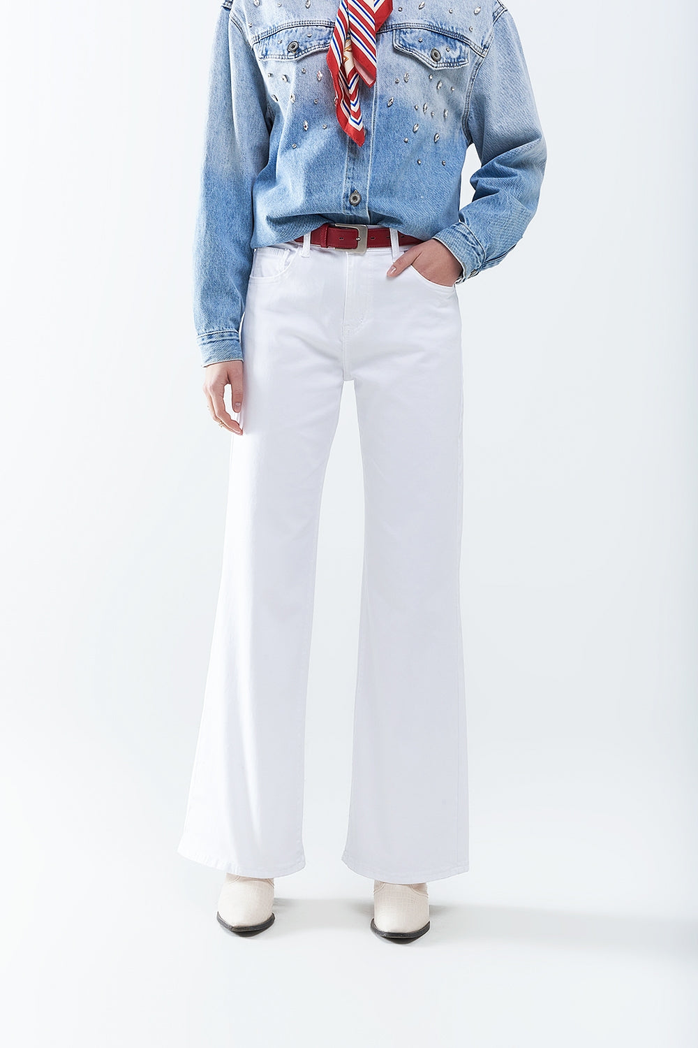 Pantalones Blancos Rectos de Pierna Ancha