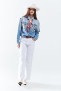 Pantalones Blancos Rectos de Pierna Ancha