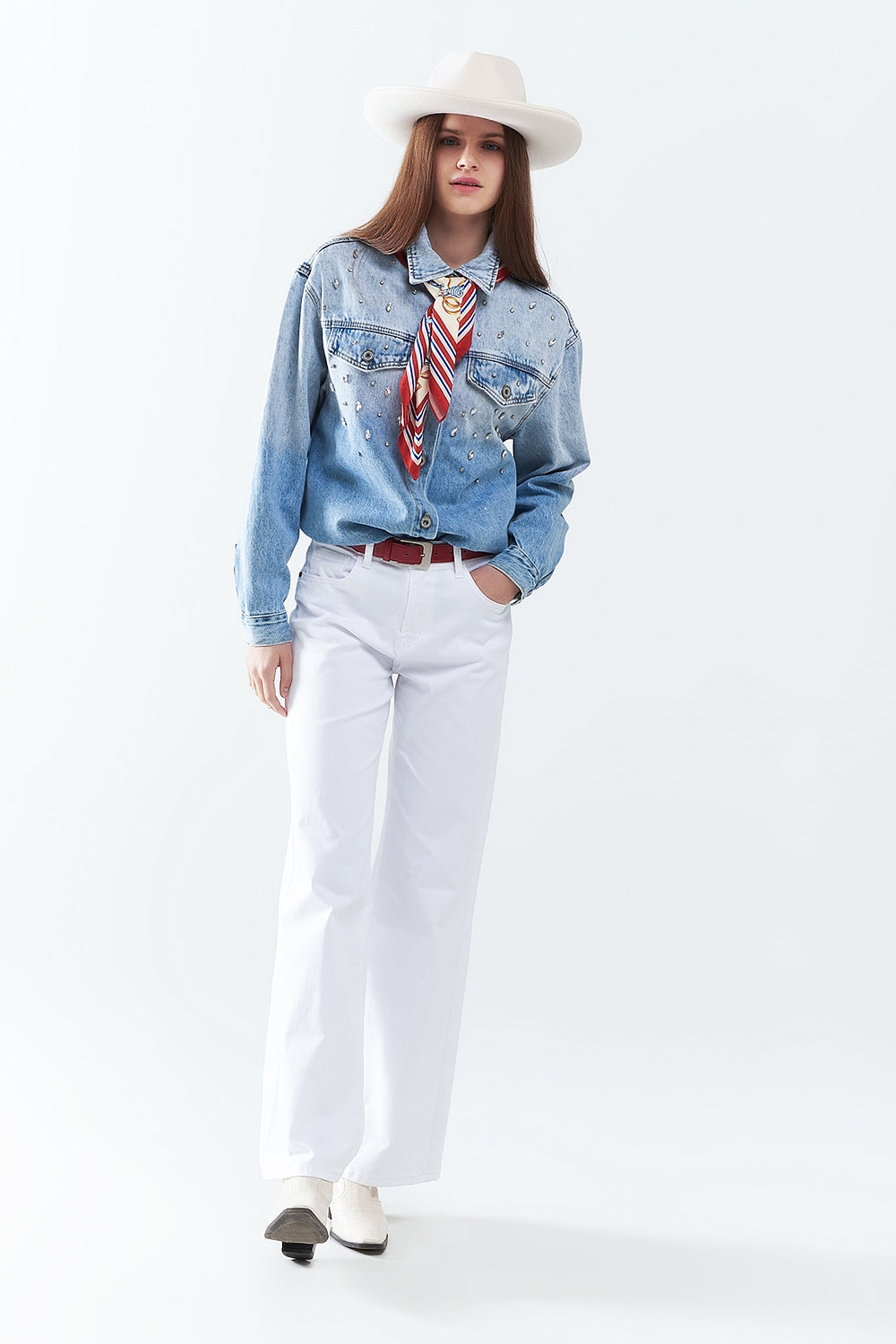 Pantalones Blancos Rectos de Pierna Ancha