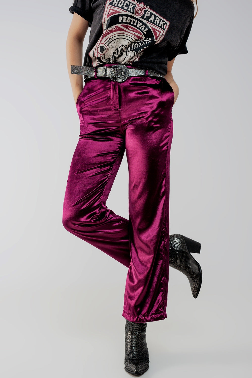 Pantalones de pernera recta en terciopelo morado
