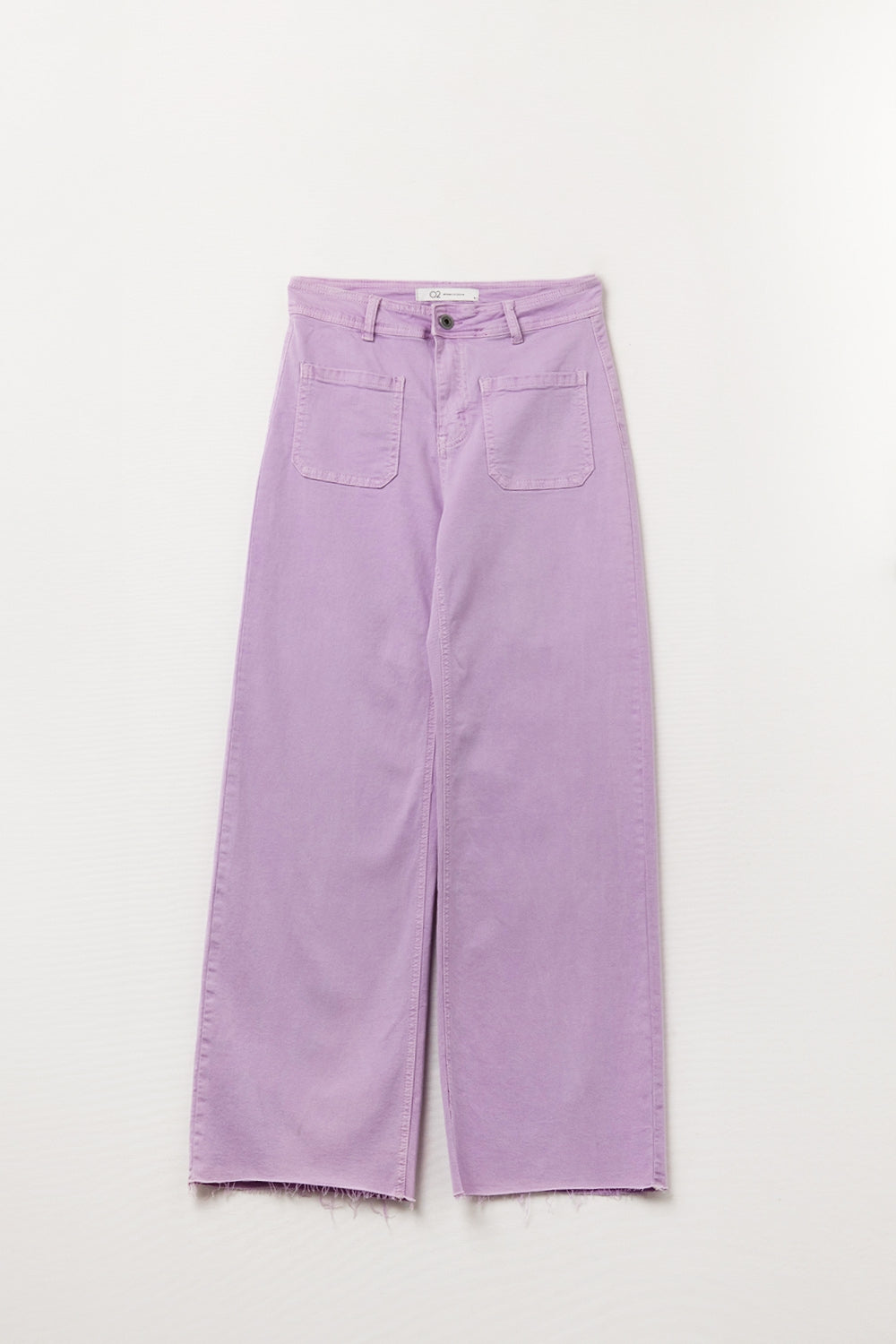 pantalones lila de pierna recta con bolsillos frontales