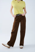 Pantalones marrón chocolate de pierna ancha y talle alto