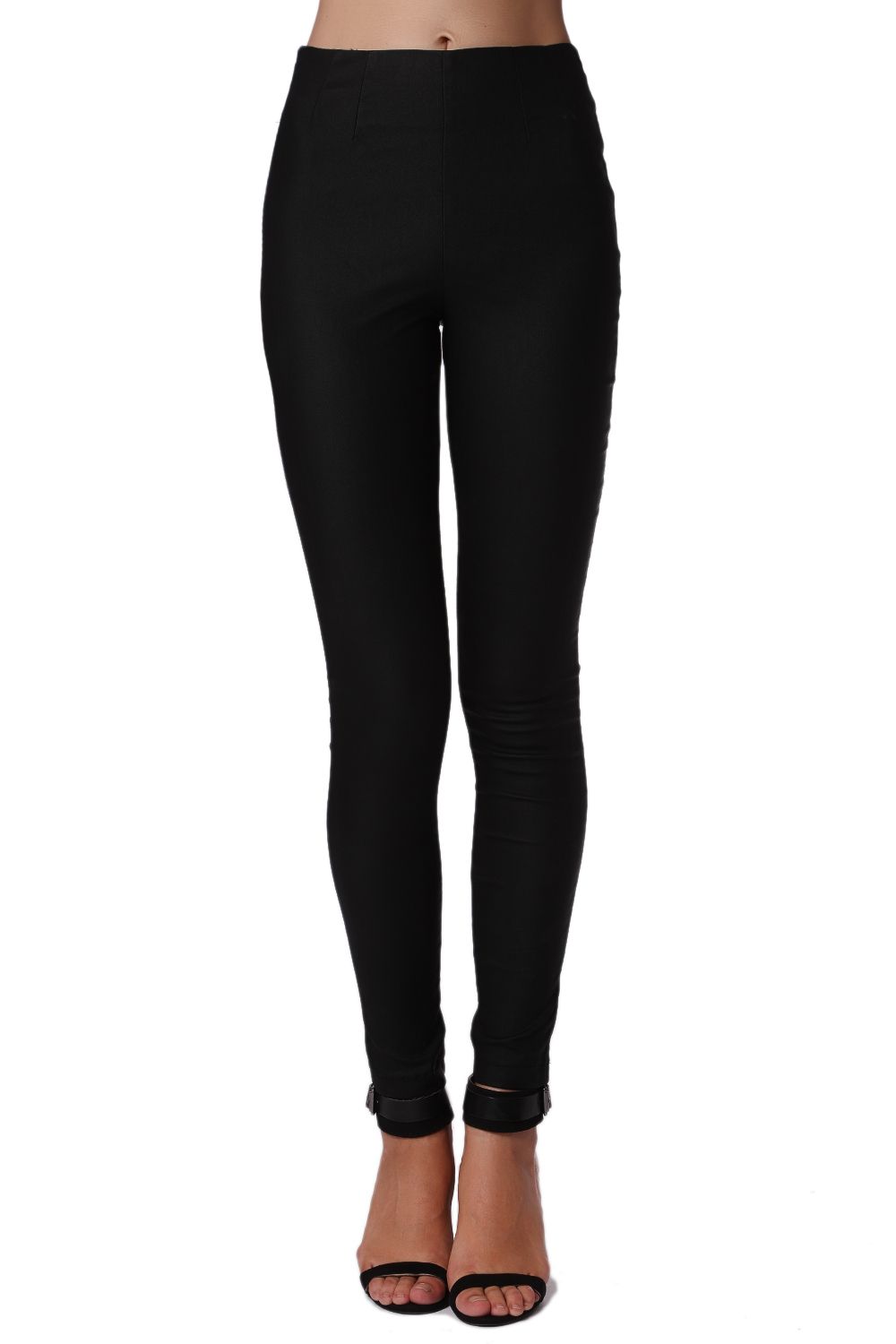Q2 Pantalones negros ajustados de talle alto de primera calidad