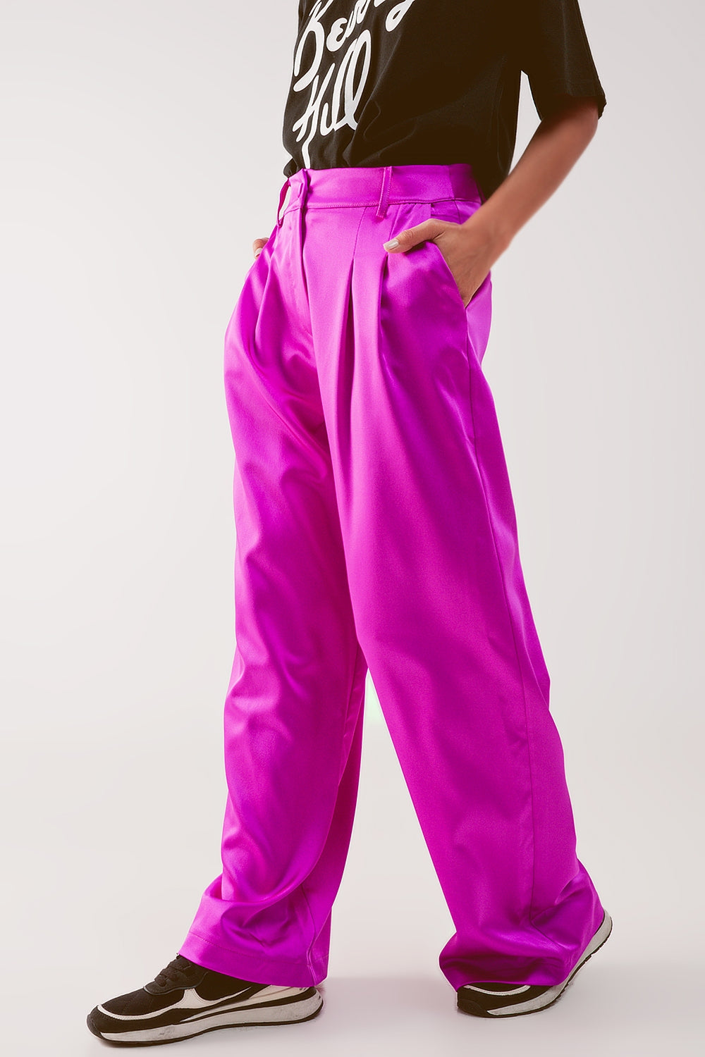 Pantalones palazzo con pinzas en fucsia