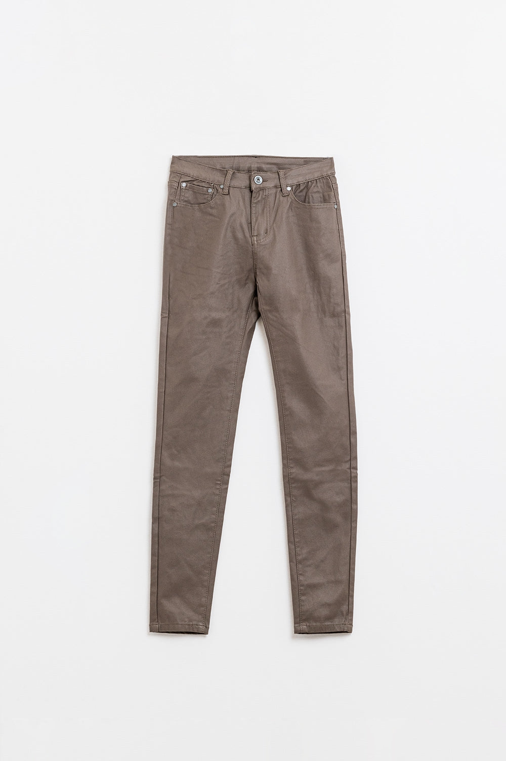 Pantalones super skinny de piel sintética marron