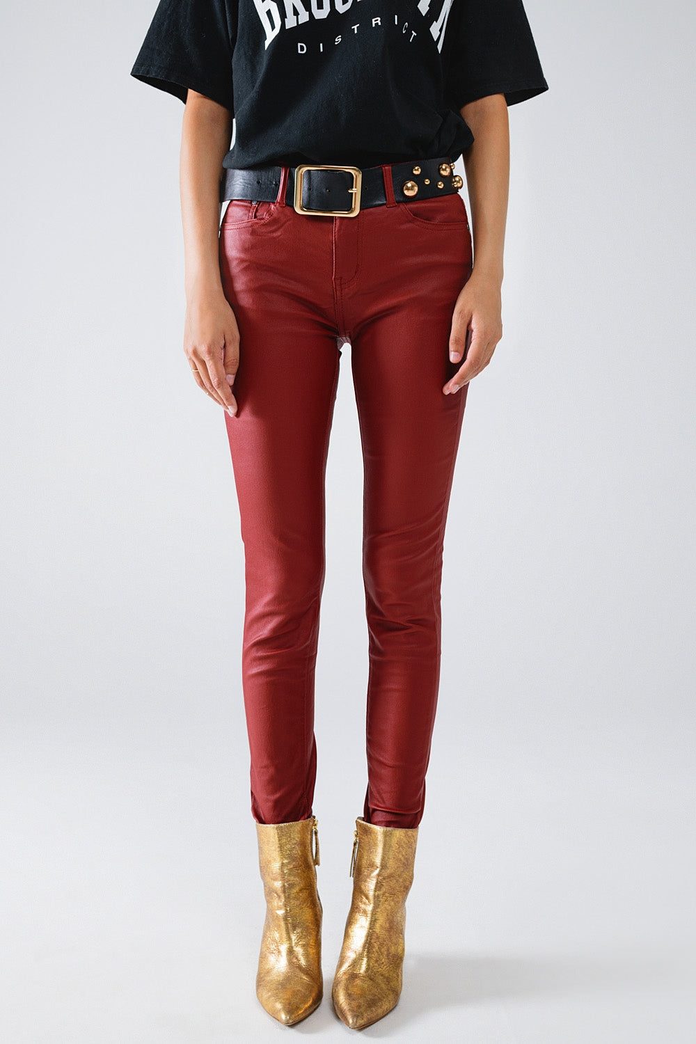 Pantalones super skinny de piel sintética burdeos