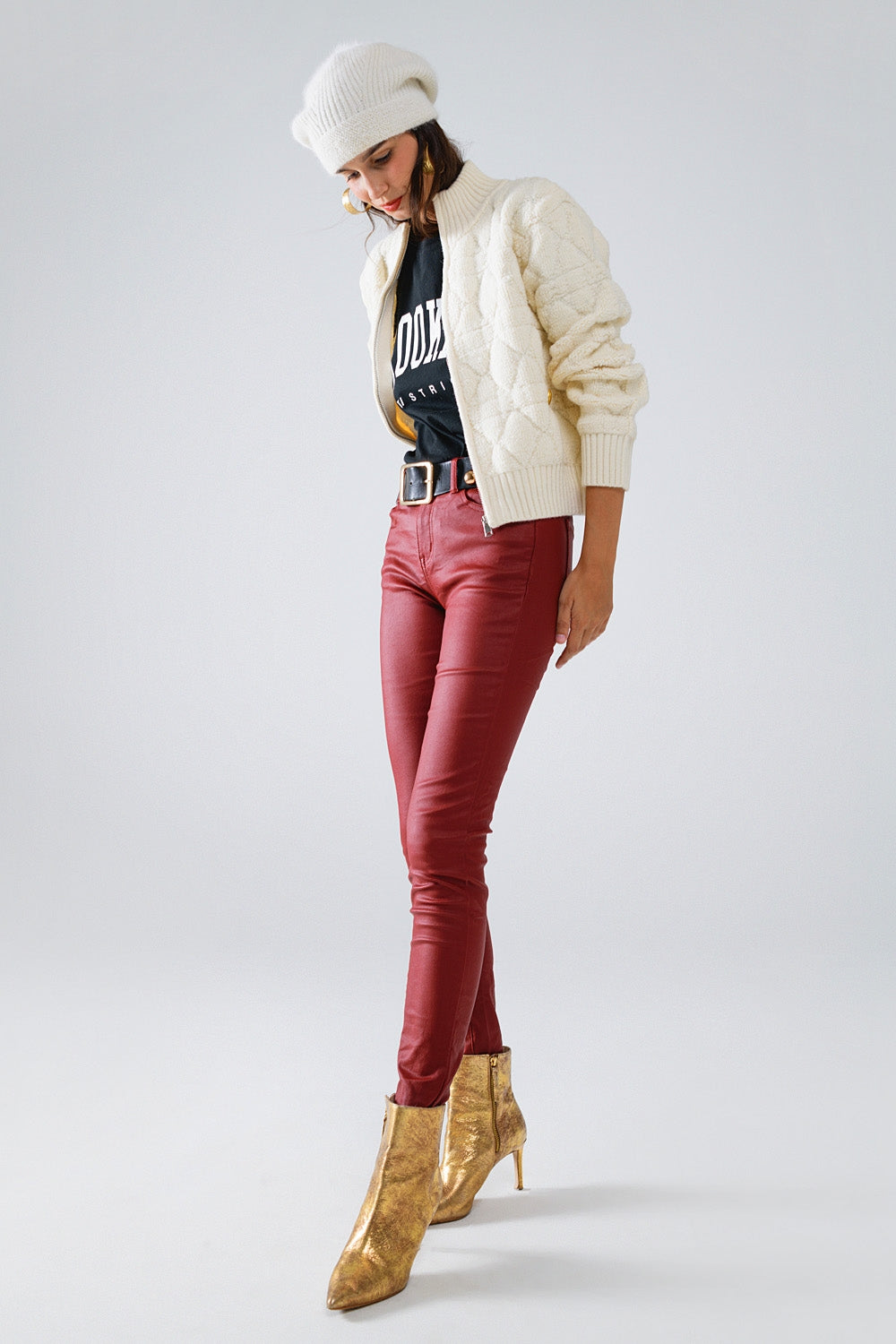 Pantalones super skinny de piel sintética burdeos